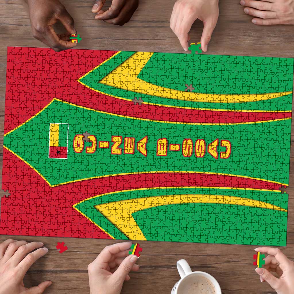 Guinea Bissau Puzzle with Red Green Yellow Stripe Design and Black Star - Wonder Print Shop