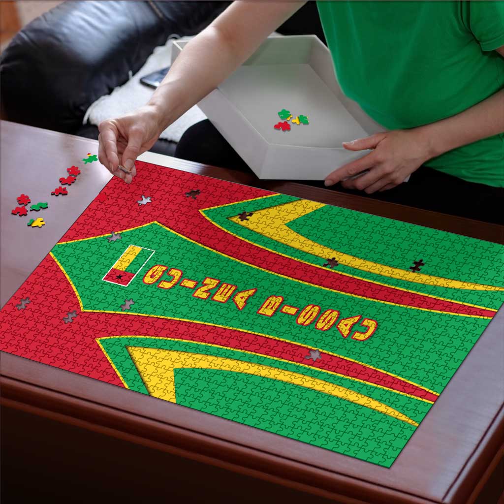 Guinea Bissau Puzzle with Red Green Yellow Stripe Design and Black Star - Wonder Print Shop