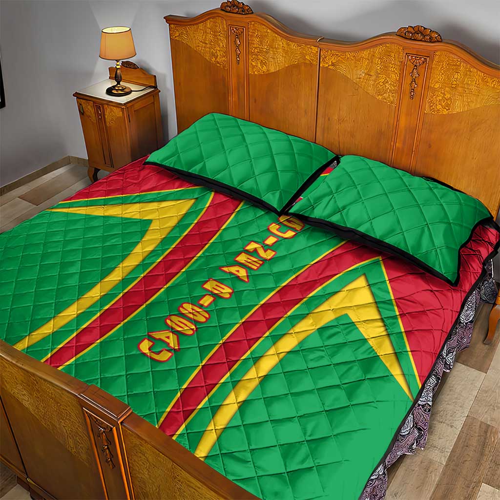 Guinea Bissau Quilt Bed Set with Red Green Yellow Stripe Design and Black Star - Wonder Print Shop