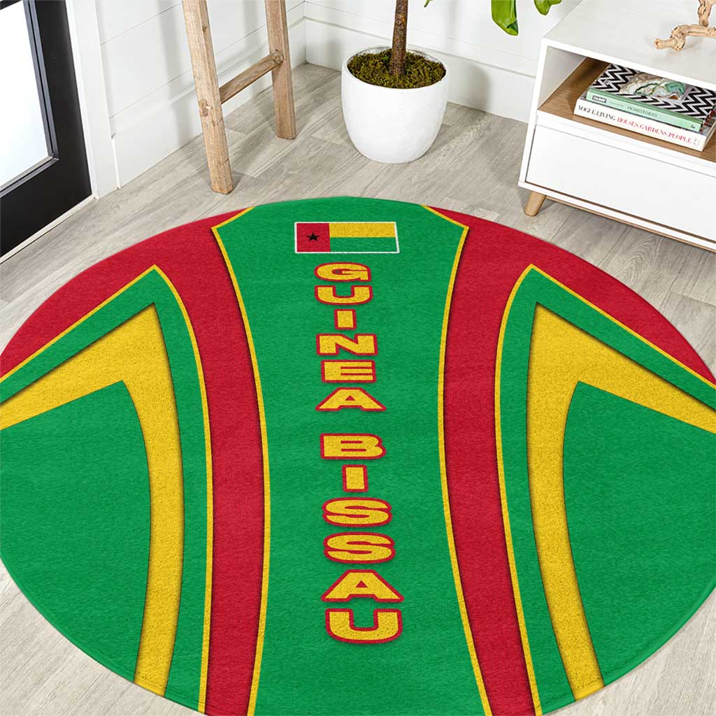 Guinea Bissau Round Carpet with Red Green Yellow Stripe Design and Black Star - Wonder Print Shop