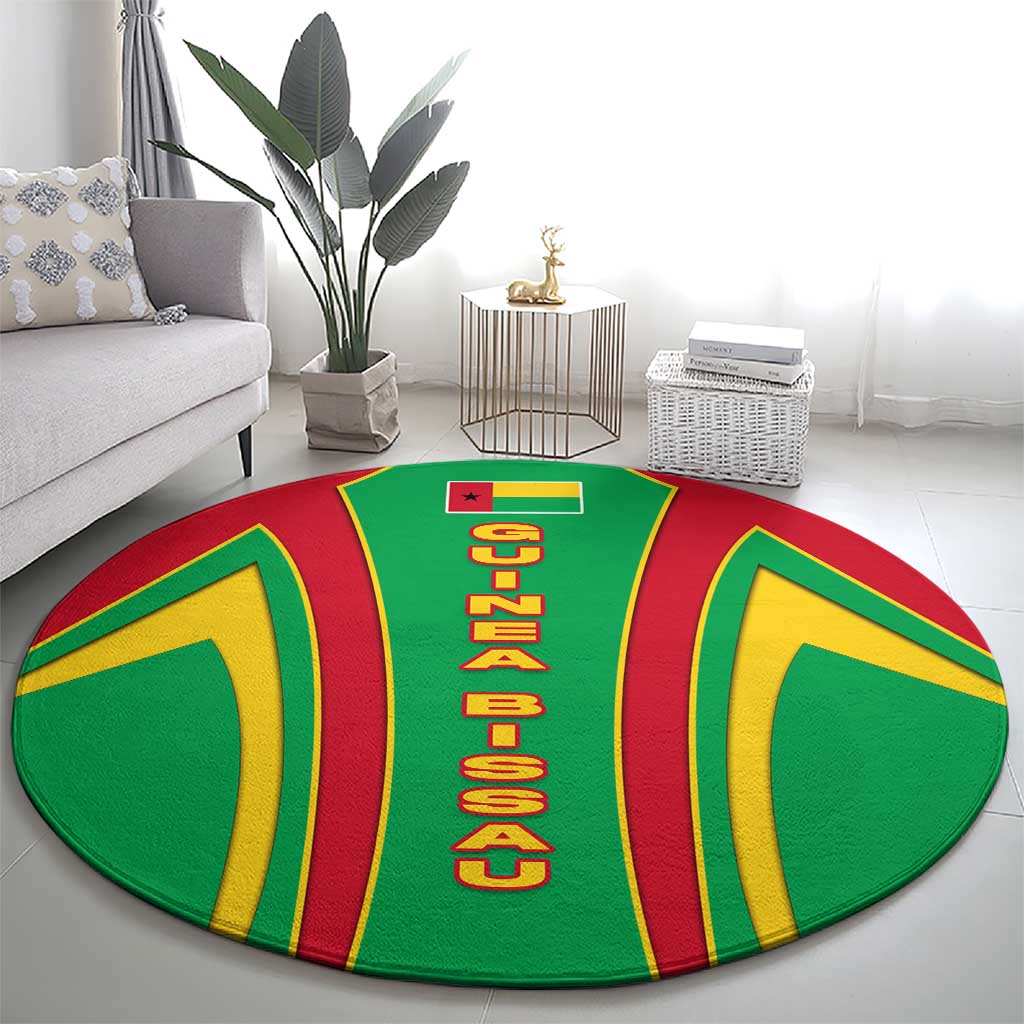 Guinea Bissau Round Carpet with Red Green Yellow Stripe Design and Black Star - Wonder Print Shop