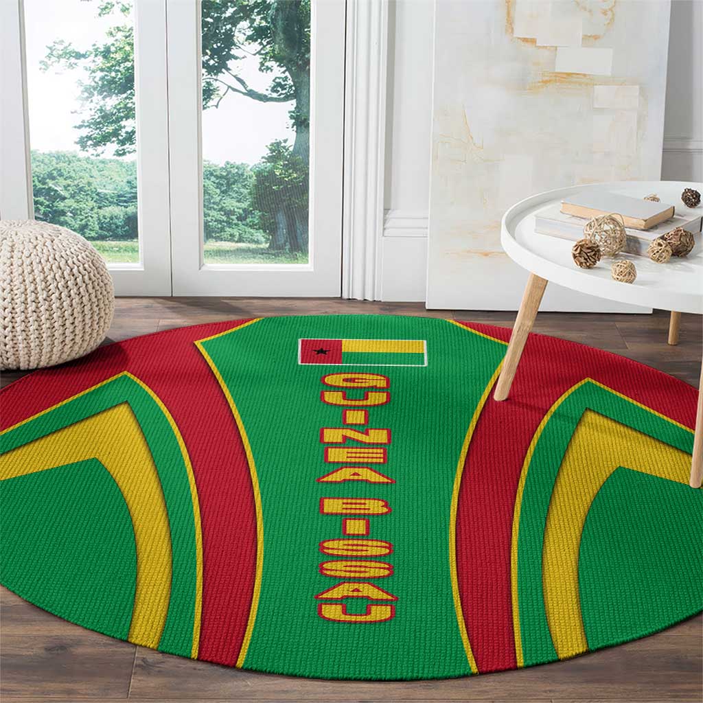Guinea Bissau Round Carpet with Red Green Yellow Stripe Design and Black Star - Wonder Print Shop
