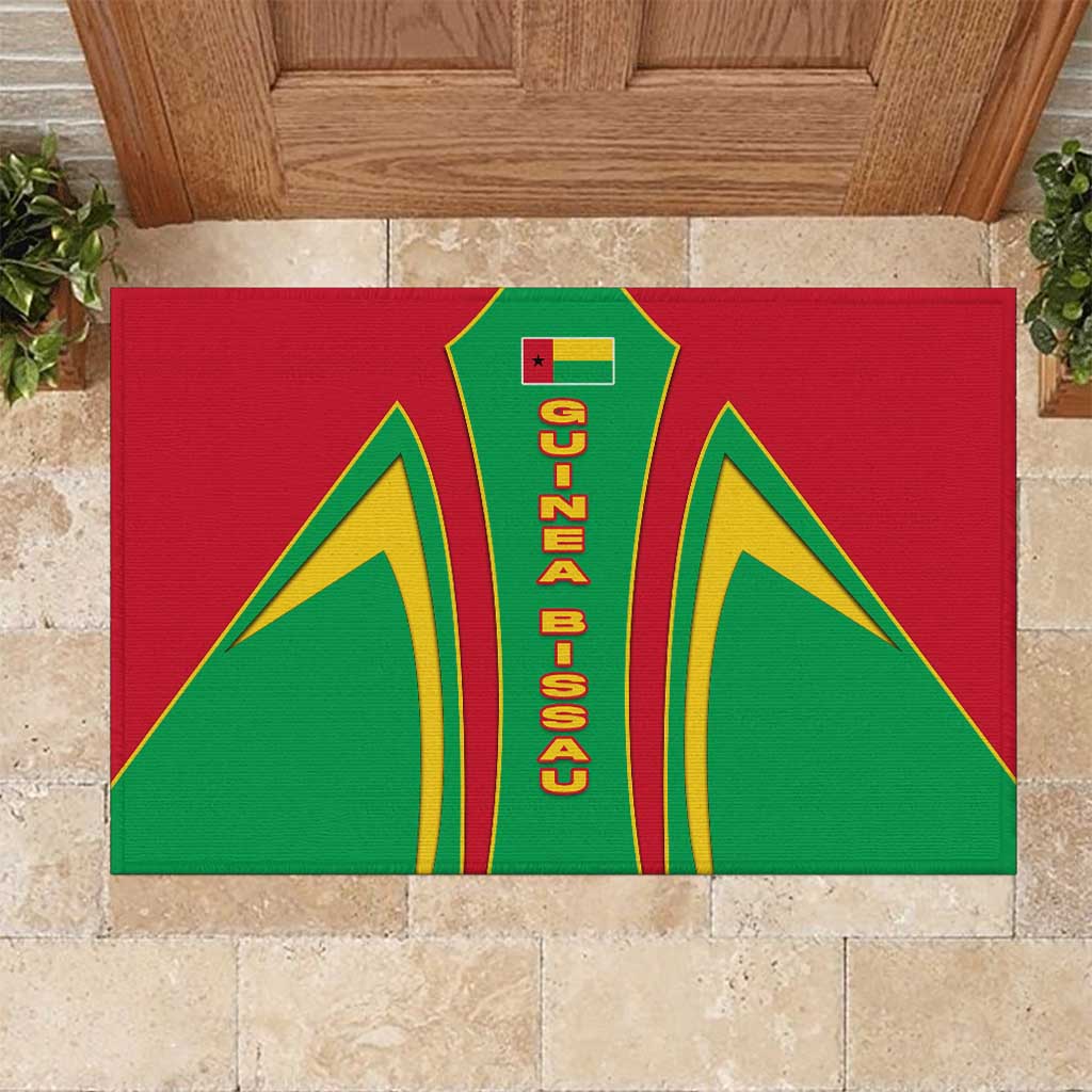 Guinea Bissau Rubber Doormat with Red Green Yellow Stripe Design and Black Star - Wonder Print Shop