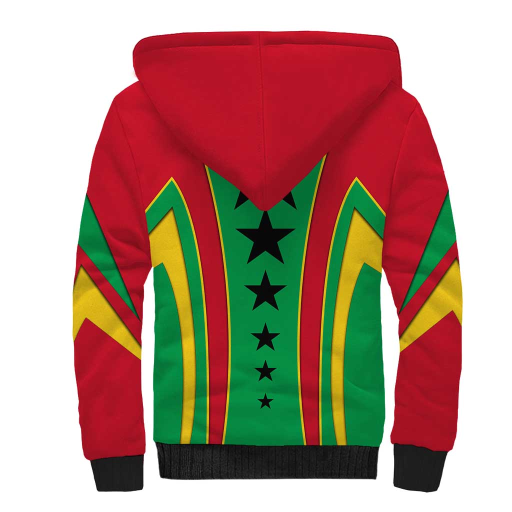Guinea Bissau Sherpa Hoodie with Red Green Yellow Stripe Design and Black Star - Wonder Print Shop