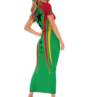 Guinea Bissau Short Sleeve Bodycon Dress with Red Green Yellow Stripe Design and Black Star - Wonder Print Shop