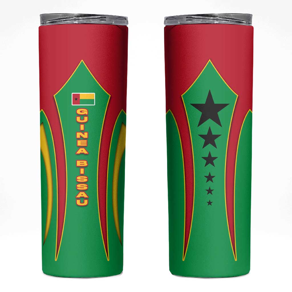 Guinea Bissau Skinny Tumbler with Red Green Yellow Stripe Design and Black Star - Wonder Print Shop