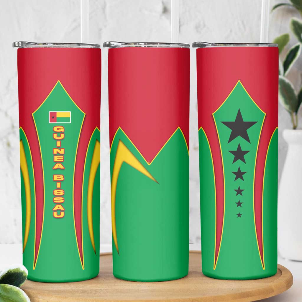 Guinea Bissau Skinny Tumbler with Red Green Yellow Stripe Design and Black Star - Wonder Print Shop