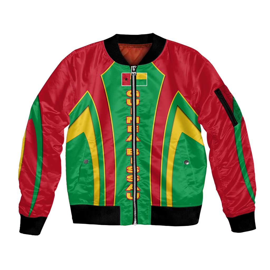 Guinea Bissau Sleeve Zip Bomber Jacket with Red Green Yellow Stripe Design and Black Star - Wonder Print Shop