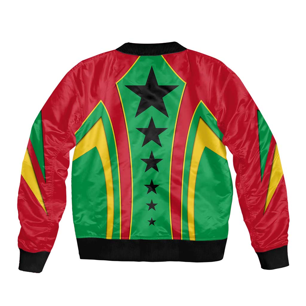 Guinea Bissau Sleeve Zip Bomber Jacket with Red Green Yellow Stripe Design and Black Star - Wonder Print Shop
