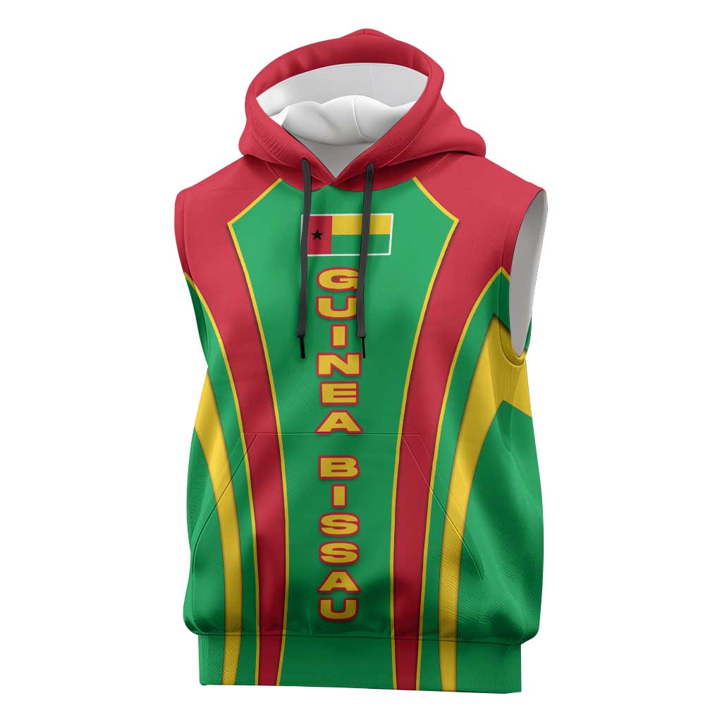 Guinea Bissau Sleeveless Hoodie with Red Green Yellow Stripe Design and Black Star - Wonder Print Shop