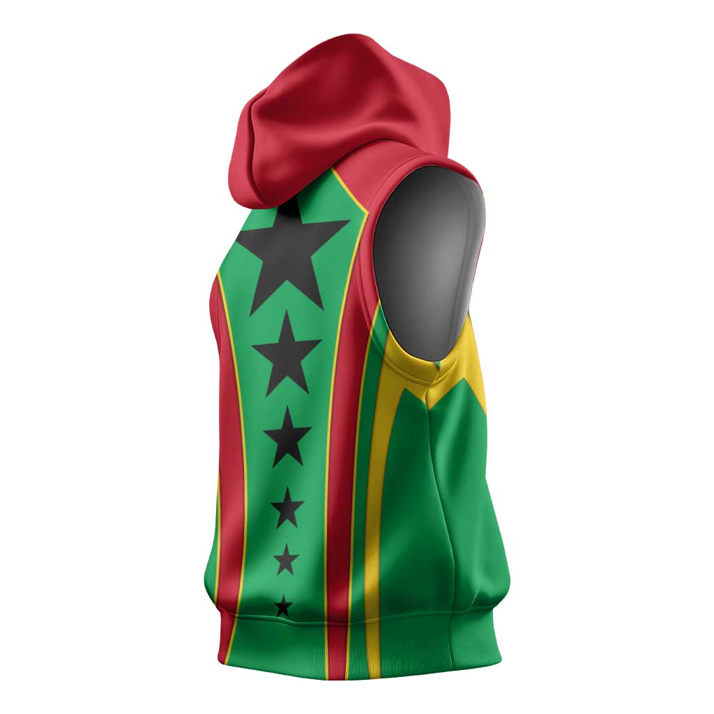 Guinea Bissau Sleeveless Hoodie with Red Green Yellow Stripe Design and Black Star - Wonder Print Shop