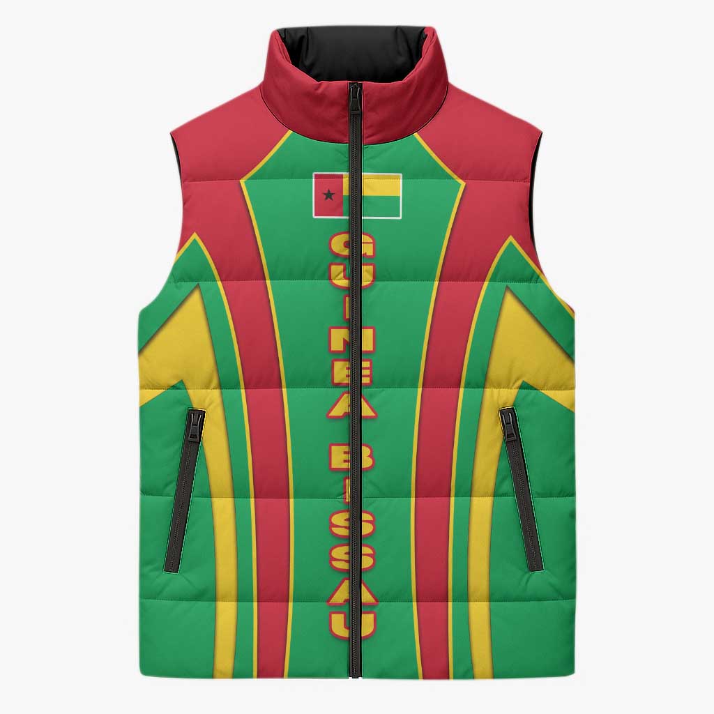 Guinea Bissau Sleeveless Puffer Jacket with Red Green Yellow Stripe Design and Black Star - Wonder Print Shop