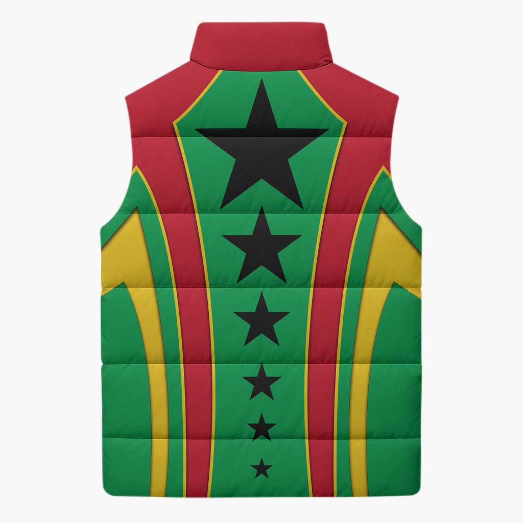 Guinea Bissau Sleeveless Puffer Jacket with Red Green Yellow Stripe Design and Black Star - Wonder Print Shop