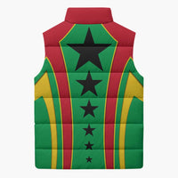 Guinea Bissau Sleeveless Puffer Jacket with Red Green Yellow Stripe Design and Black Star - Wonder Print Shop