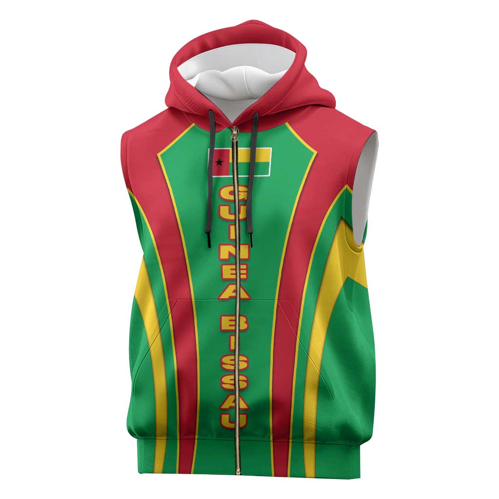 Guinea Bissau Sleeveless Zip Hoodie with Red Green Yellow Stripe Design and Black Star - Wonder Print Shop