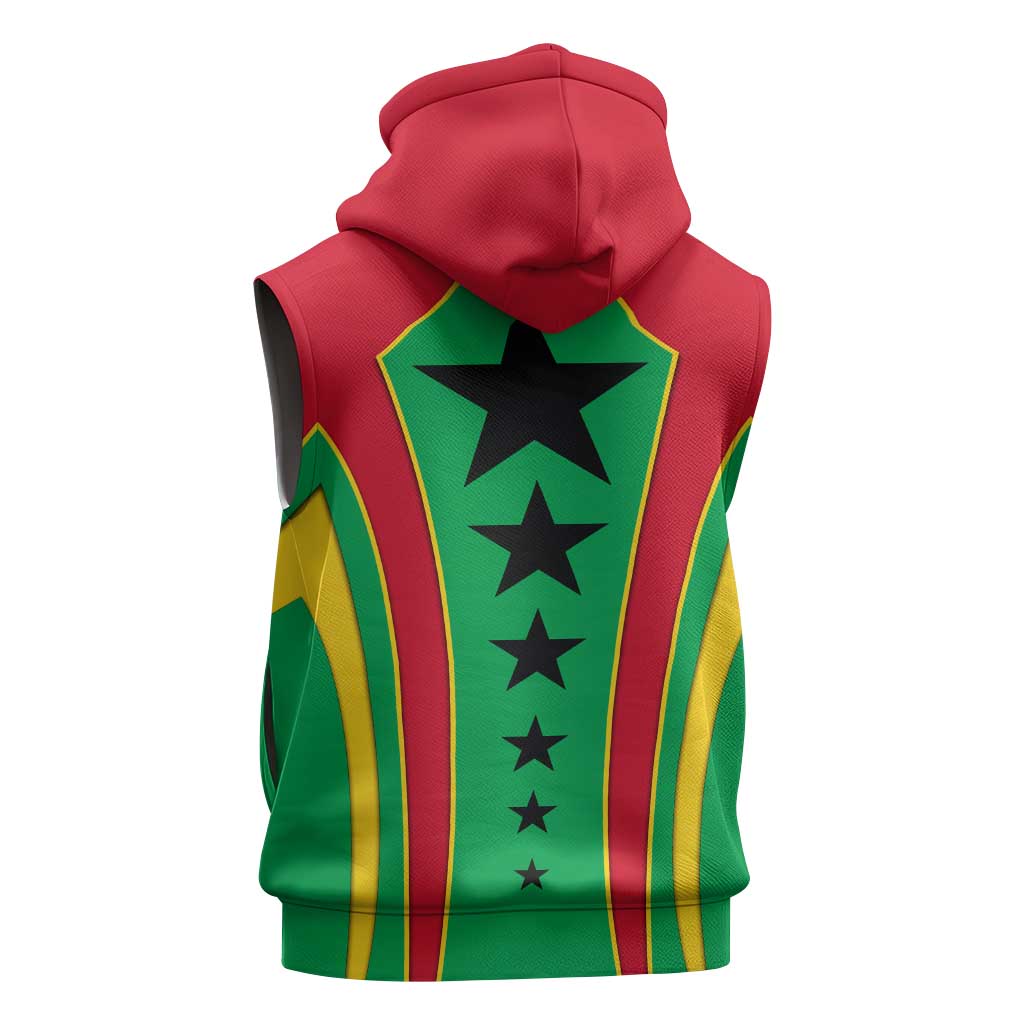 Guinea Bissau Sleeveless Zip Hoodie with Red Green Yellow Stripe Design and Black Star - Wonder Print Shop