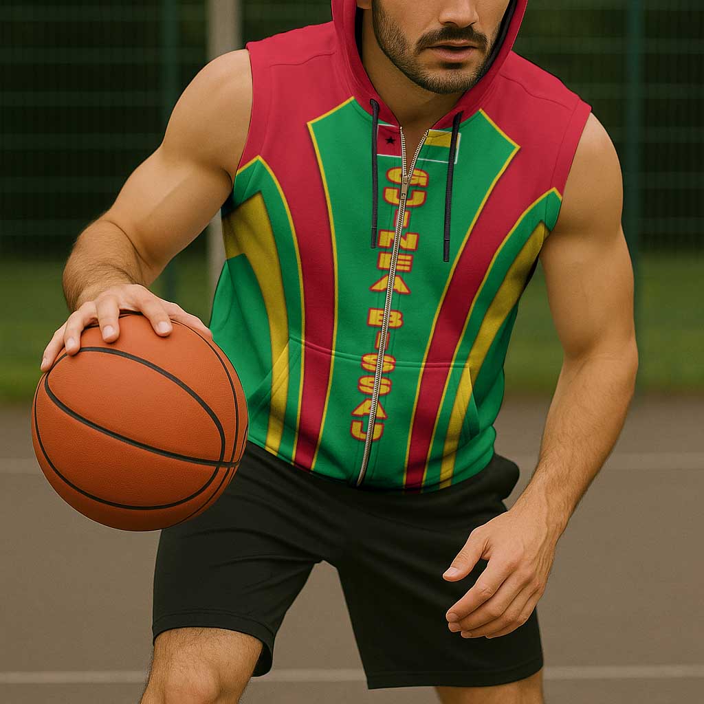 Guinea Bissau Sleeveless Zip Hoodie with Red Green Yellow Stripe Design and Black Star - Wonder Print Shop