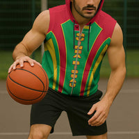 Guinea Bissau Sleeveless Zip Hoodie with Red Green Yellow Stripe Design and Black Star - Wonder Print Shop
