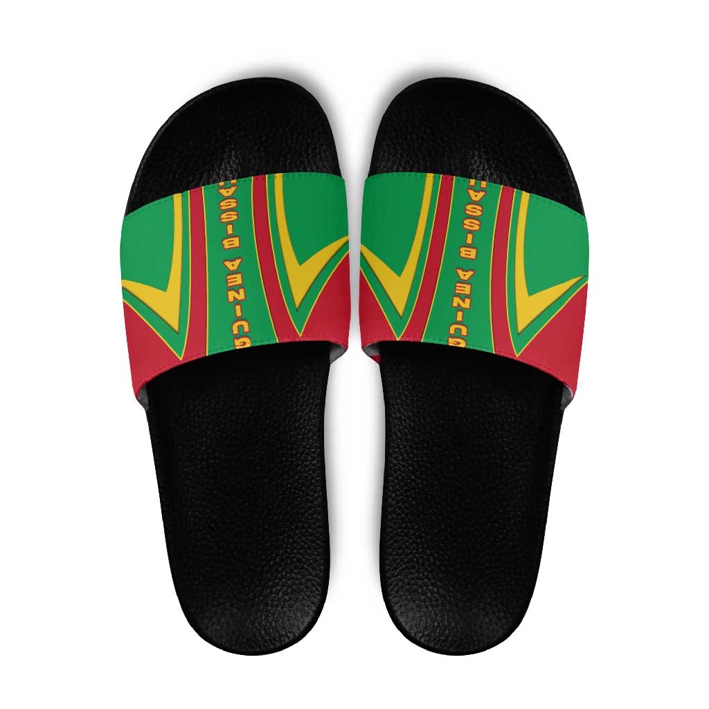 Guinea Bissau Slide Sandals with Red Green Yellow Stripe Design and Black Star - Wonder Print Shop