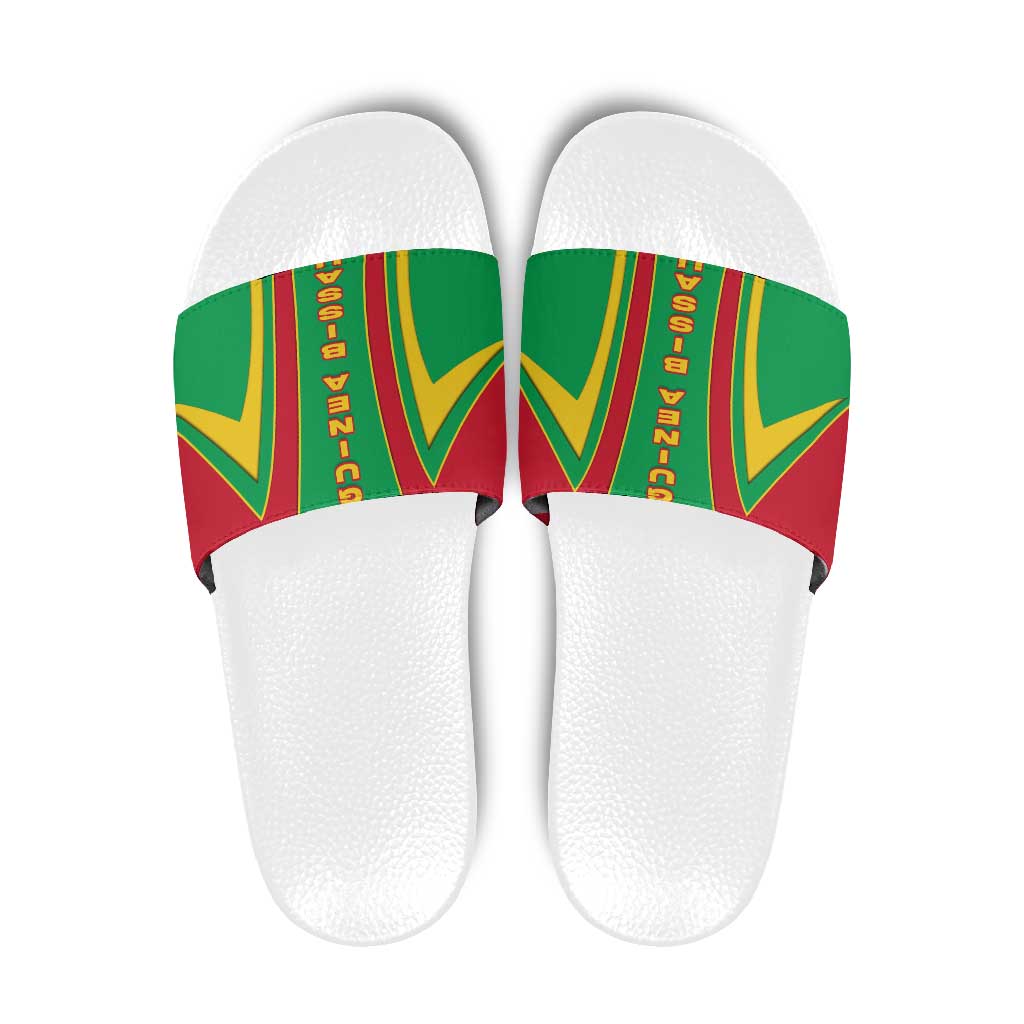 Guinea Bissau Slide Sandals with Red Green Yellow Stripe Design and Black Star - Wonder Print Shop