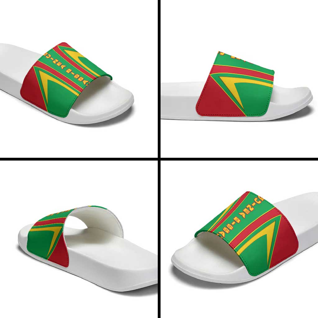 Guinea Bissau Slide Sandals with Red Green Yellow Stripe Design and Black Star - Wonder Print Shop