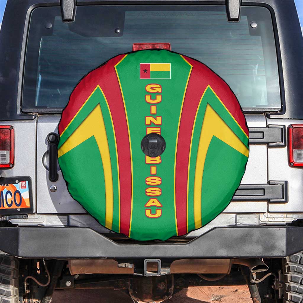 Guinea Bissau Spare Tire Cover with Red Green Yellow Stripe Design and Black Star - Wonder Print Shop