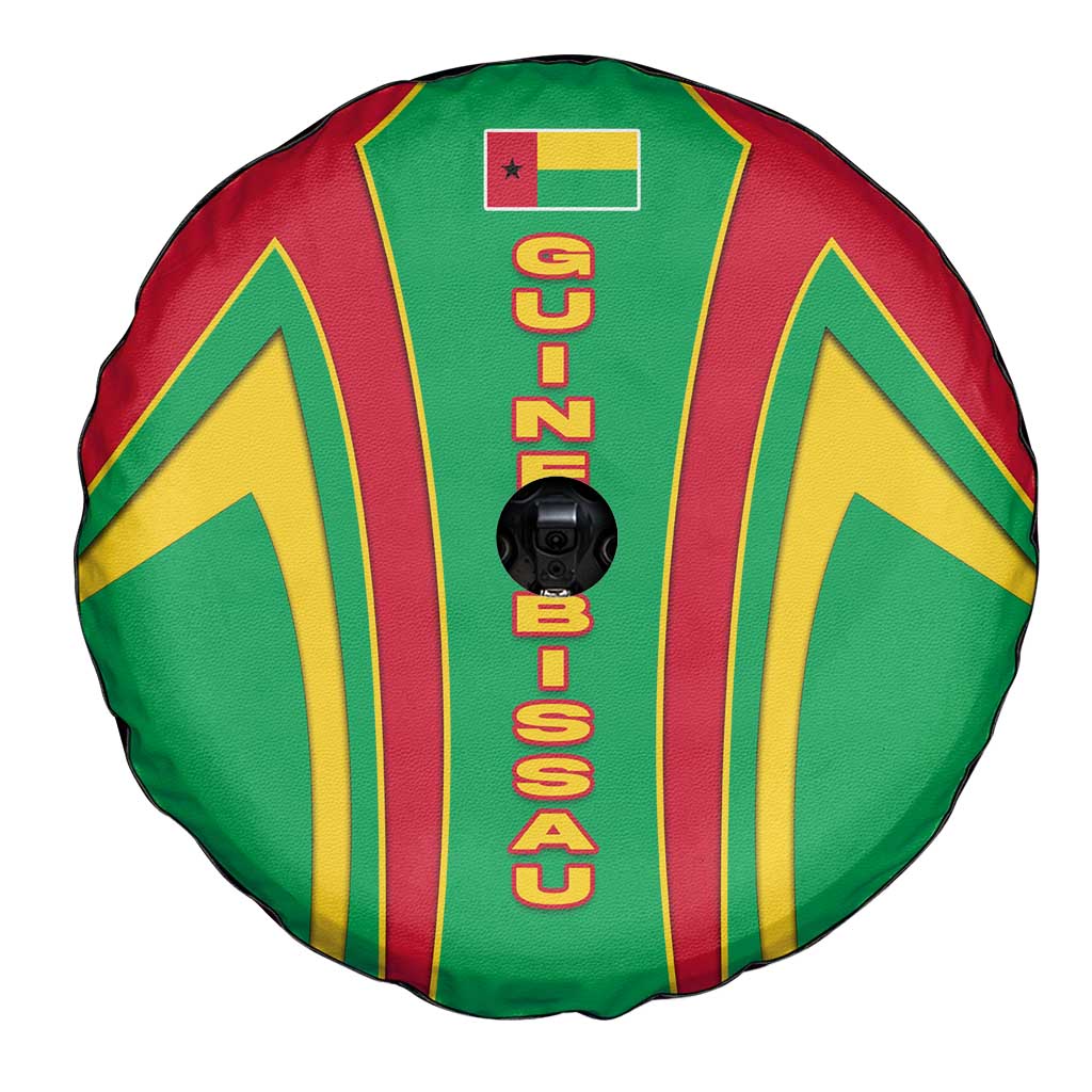 Guinea Bissau Spare Tire Cover with Red Green Yellow Stripe Design and Black Star - Wonder Print Shop
