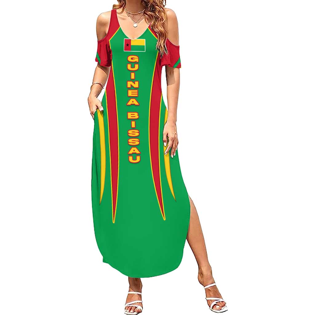 Guinea Bissau Summer Maxi Dress with Red Green Yellow Stripe Design and Black Star - Wonder Print Shop
