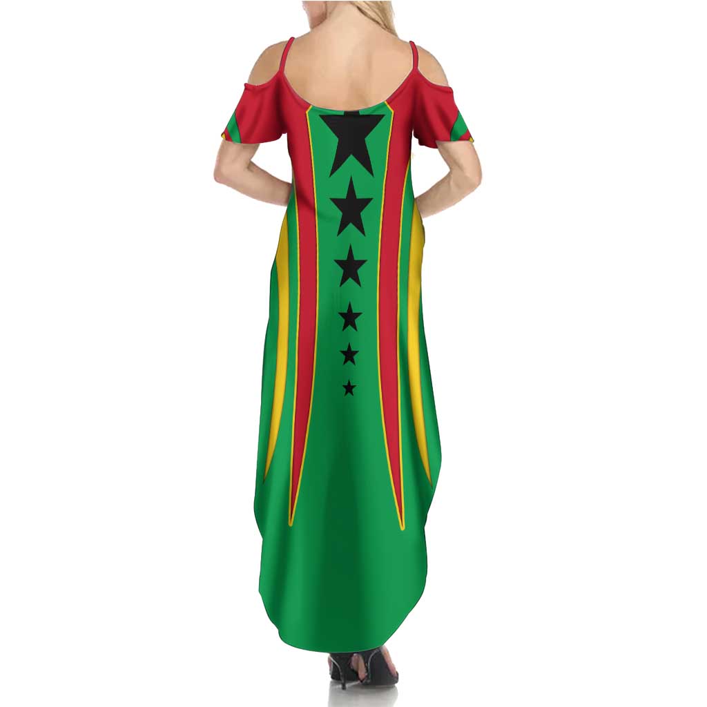 Guinea Bissau Summer Maxi Dress with Red Green Yellow Stripe Design and Black Star - Wonder Print Shop