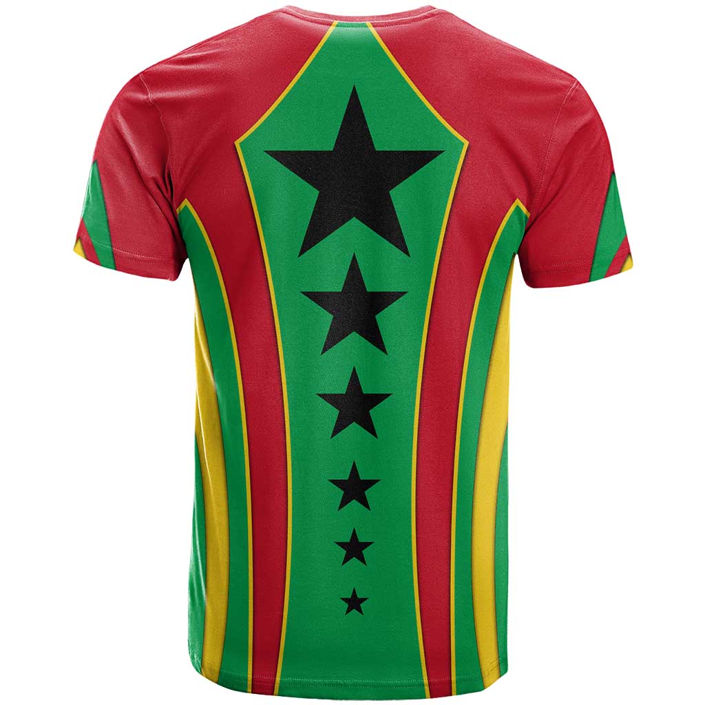 Guinea Bissau T Shirt with Red Green Yellow Stripe Design and Black Star - Wonder Print Shop