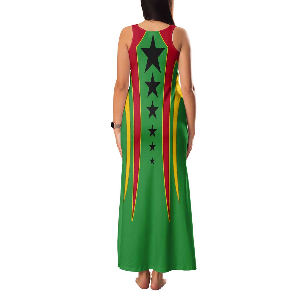 Guinea Bissau Tank Maxi Dress with Red Green Yellow Stripe Design and Black Star - Wonder Print Shop