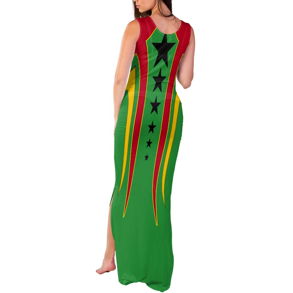 Guinea Bissau Tank Maxi Dress with Red Green Yellow Stripe Design and Black Star - Wonder Print Shop