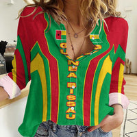 Guinea Bissau Women Casual Shirt with Red Green Yellow Stripe Design and Black Star - Wonder Print Shop