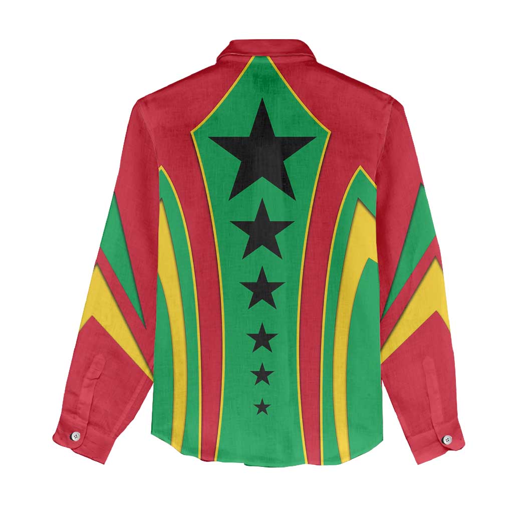 Guinea Bissau Women Casual Shirt with Red Green Yellow Stripe Design and Black Star - Wonder Print Shop
