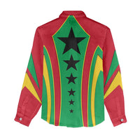 Guinea Bissau Women Casual Shirt with Red Green Yellow Stripe Design and Black Star - Wonder Print Shop