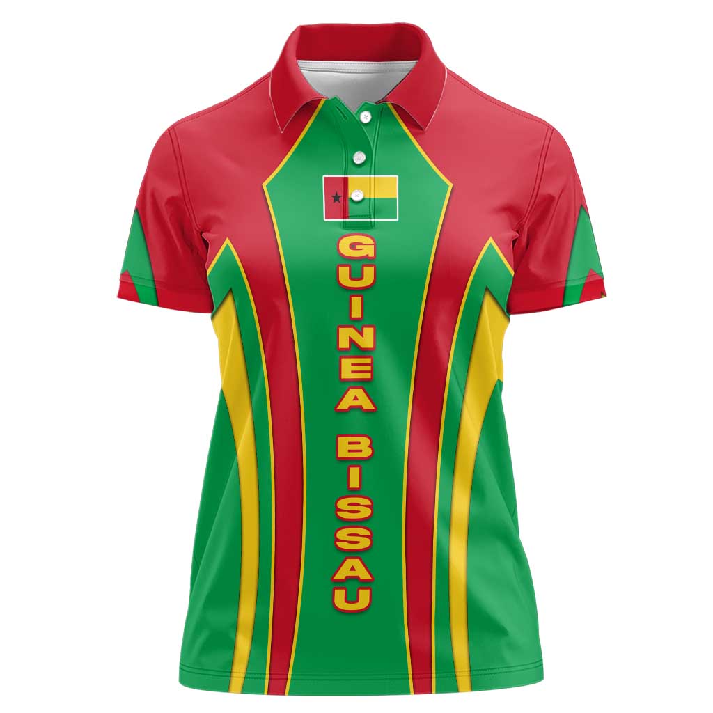 Guinea Bissau Women Polo Shirt with Red Green Yellow Stripe Design and Black Star - Wonder Print Shop