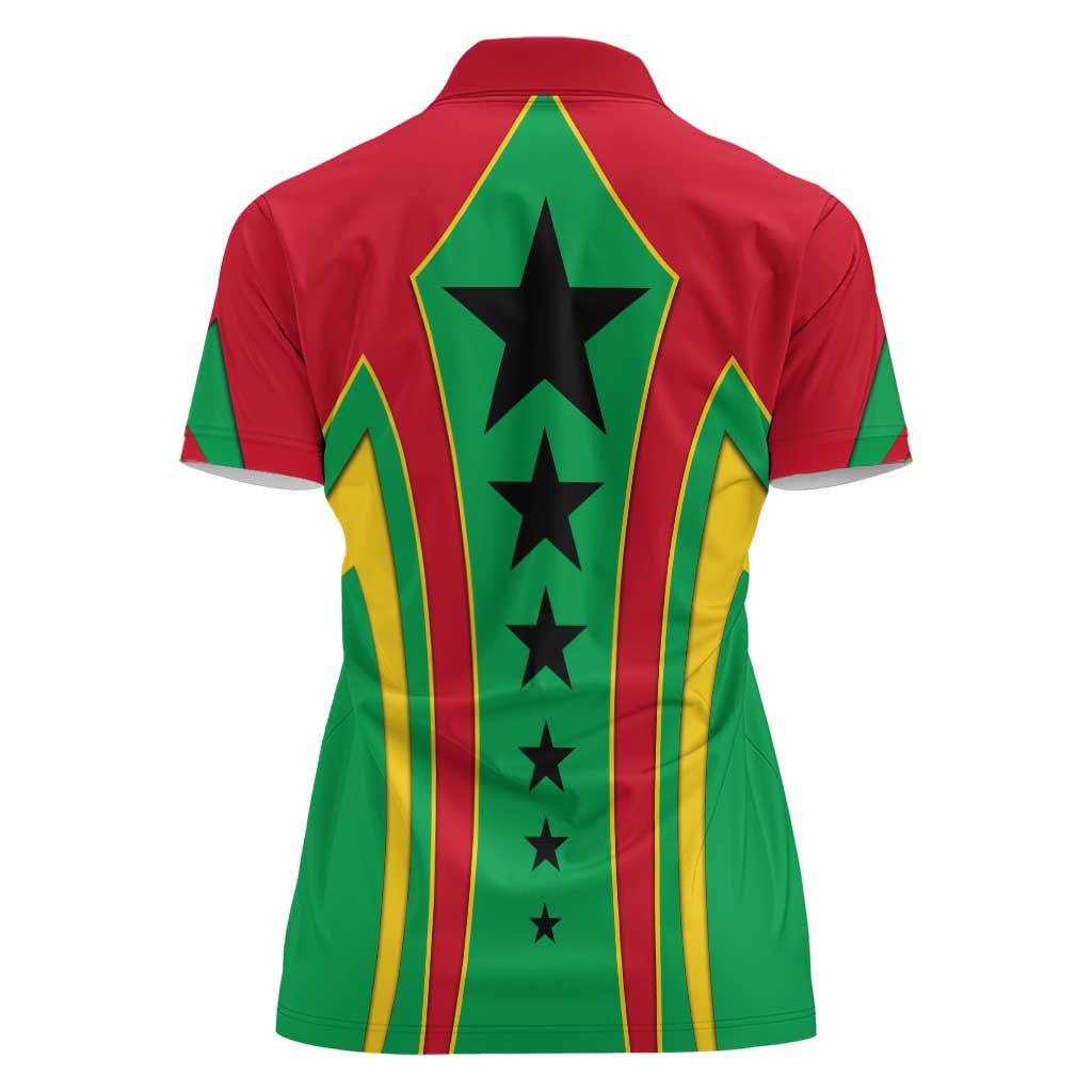Guinea Bissau Women Polo Shirt with Red Green Yellow Stripe Design and Black Star - Wonder Print Shop