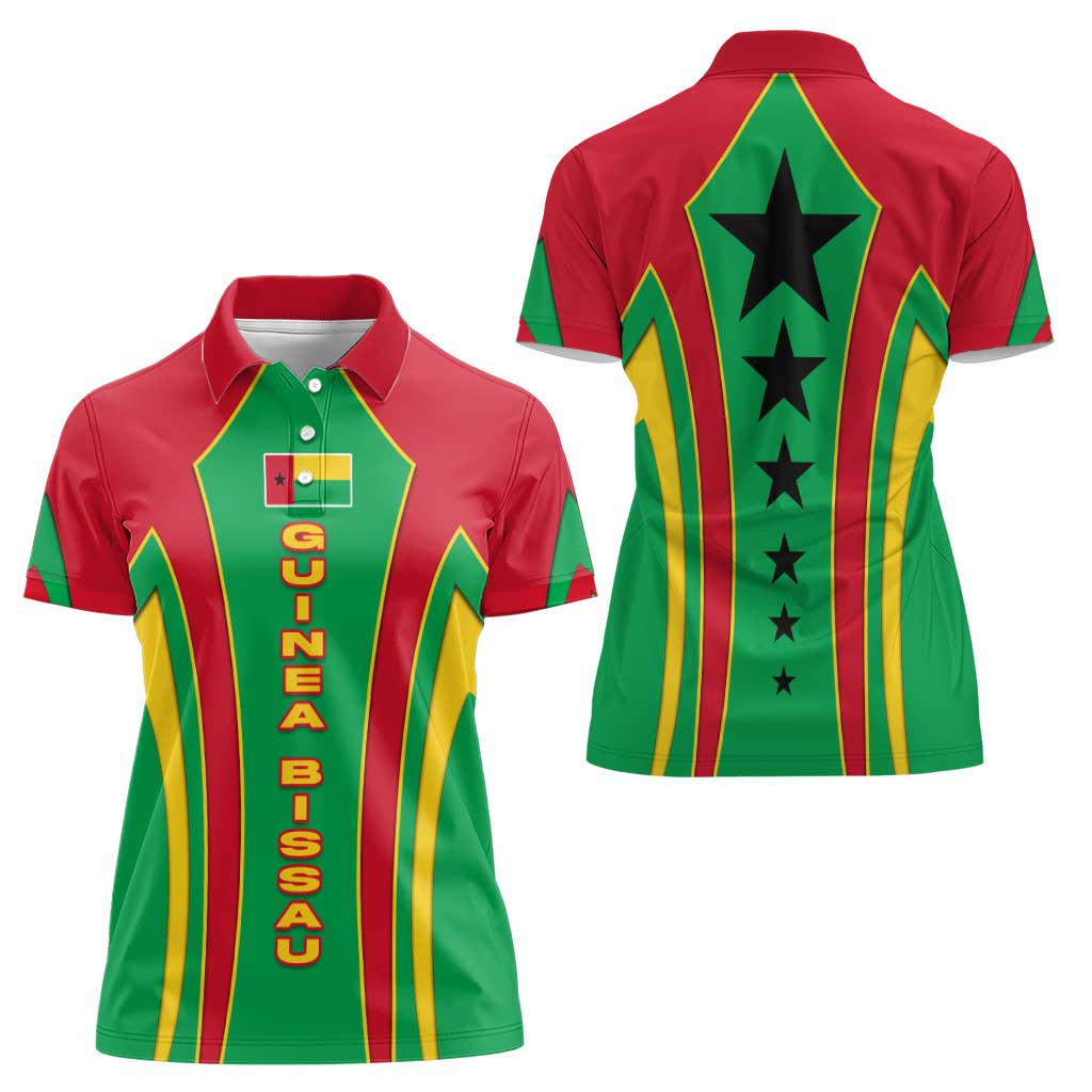 Guinea Bissau Women Polo Shirt with Red Green Yellow Stripe Design and Black Star - Wonder Print Shop