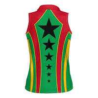 Guinea Bissau Women Sleeveless Polo Shirt with Red Green Yellow Stripe Design and Black Star - Wonder Print Shop