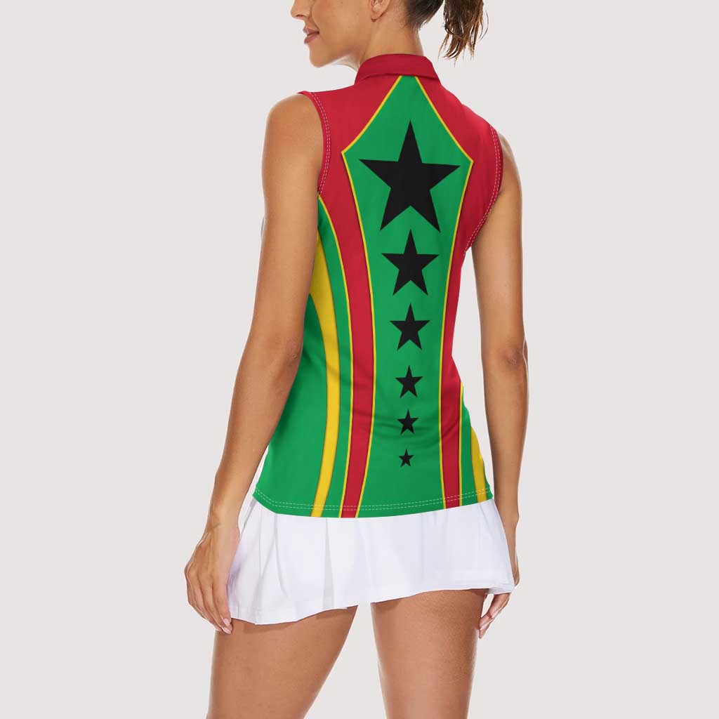 Guinea Bissau Women Sleeveless Polo Shirt with Red Green Yellow Stripe Design and Black Star - Wonder Print Shop