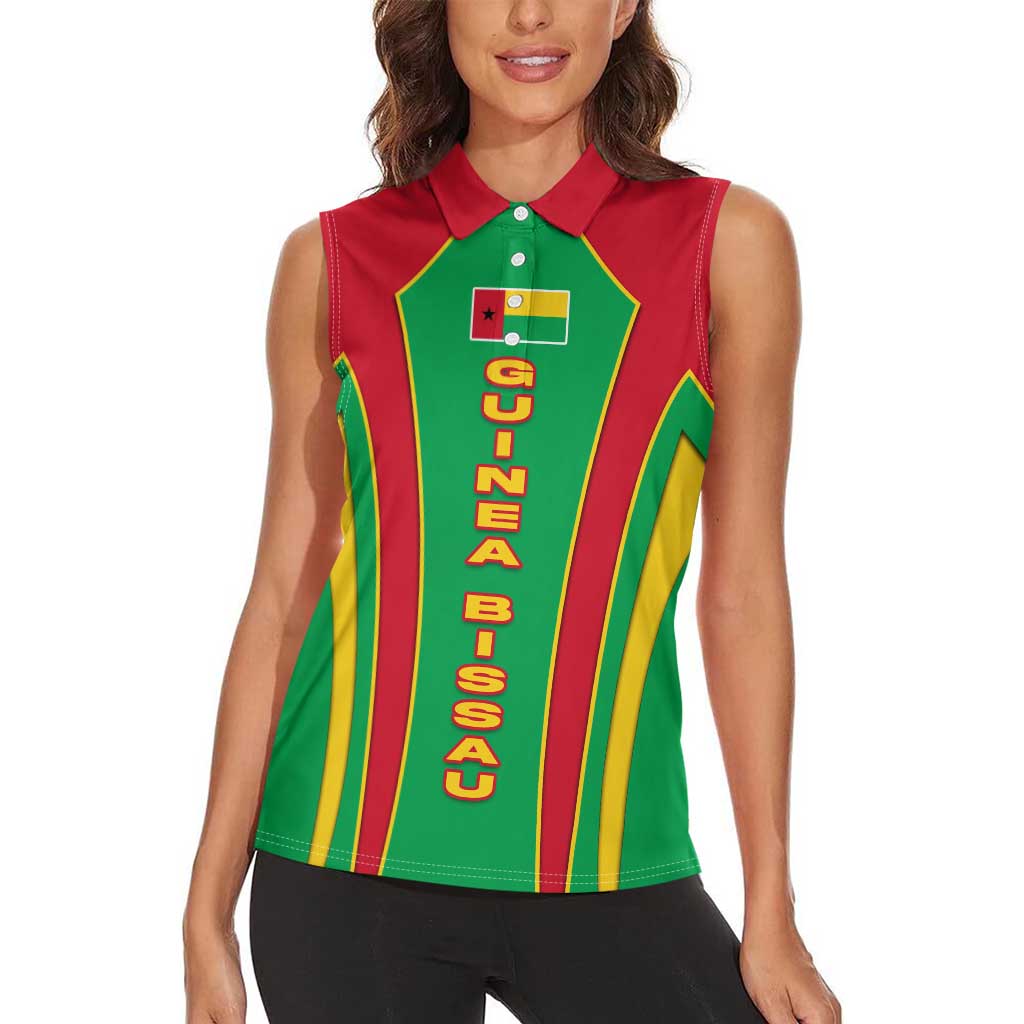 Guinea Bissau Women Sleeveless Polo Shirt with Red Green Yellow Stripe Design and Black Star - Wonder Print Shop