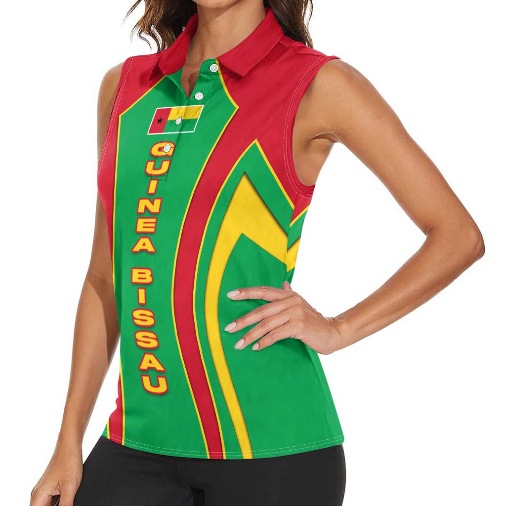Guinea Bissau Women Sleeveless Polo Shirt with Red Green Yellow Stripe Design and Black Star - Wonder Print Shop