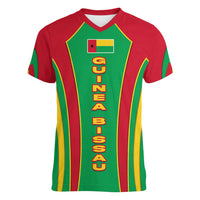 Guinea Bissau Women V-Neck T-Shirt with Red Green Yellow Stripe Design and Black Star - Wonder Print Shop