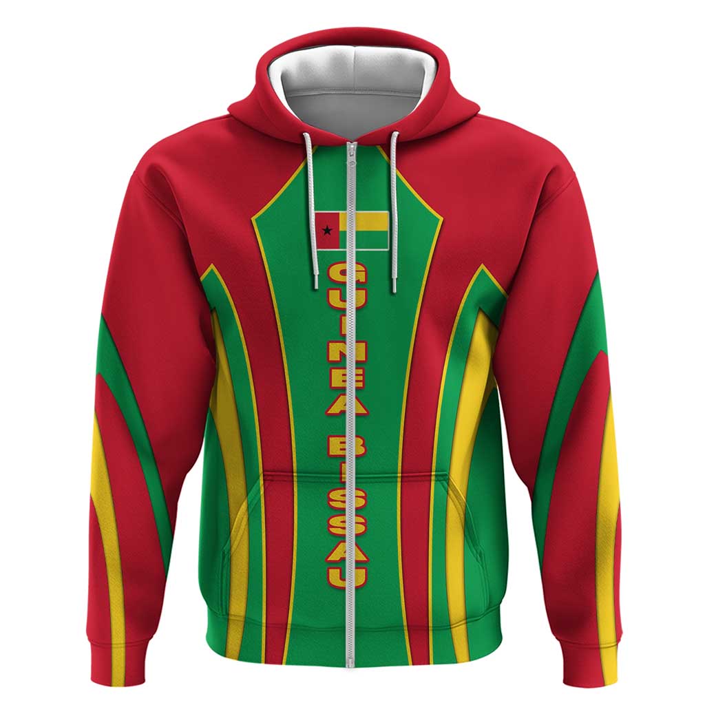 Guinea Bissau Zip Hoodie with Red Green Yellow Stripe Design and Black Star - Wonder Print Shop