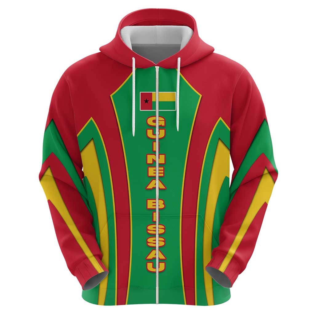 Guinea Bissau Zip Hoodie with Red Green Yellow Stripe Design and Black Star - Wonder Print Shop