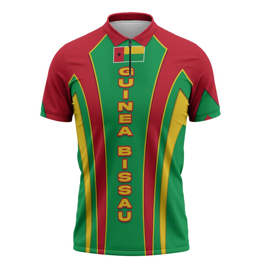 Guinea Bissau Zipper Polo Shirt with Red Green Yellow Stripe Design and Black Star - Wonder Print Shop