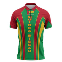 Guinea Bissau Zipper Polo Shirt with Red Green Yellow Stripe Design and Black Star - Wonder Print Shop