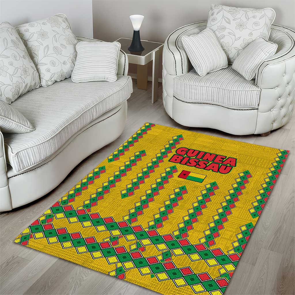 Guinea Bissau Area Rug with Yellow Tribal Geometric Design and National Flag - Wonder Print Shop