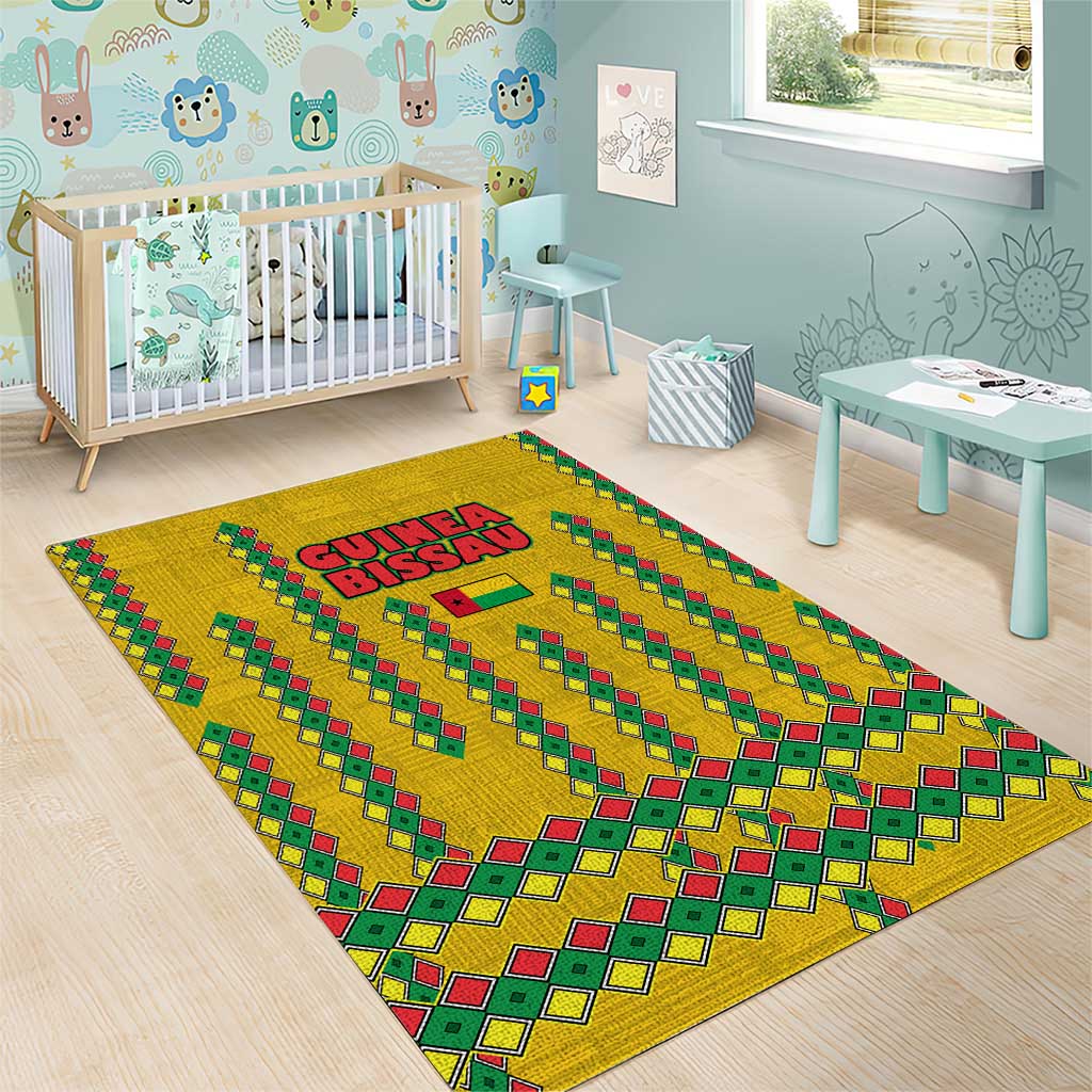 Guinea Bissau Area Rug with Yellow Tribal Geometric Design and National Flag - Wonder Print Shop