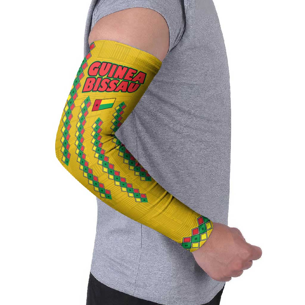 Guinea Bissau Arm Sleeves with Yellow Tribal Geometric Design and National Flag - Wonder Print Shop